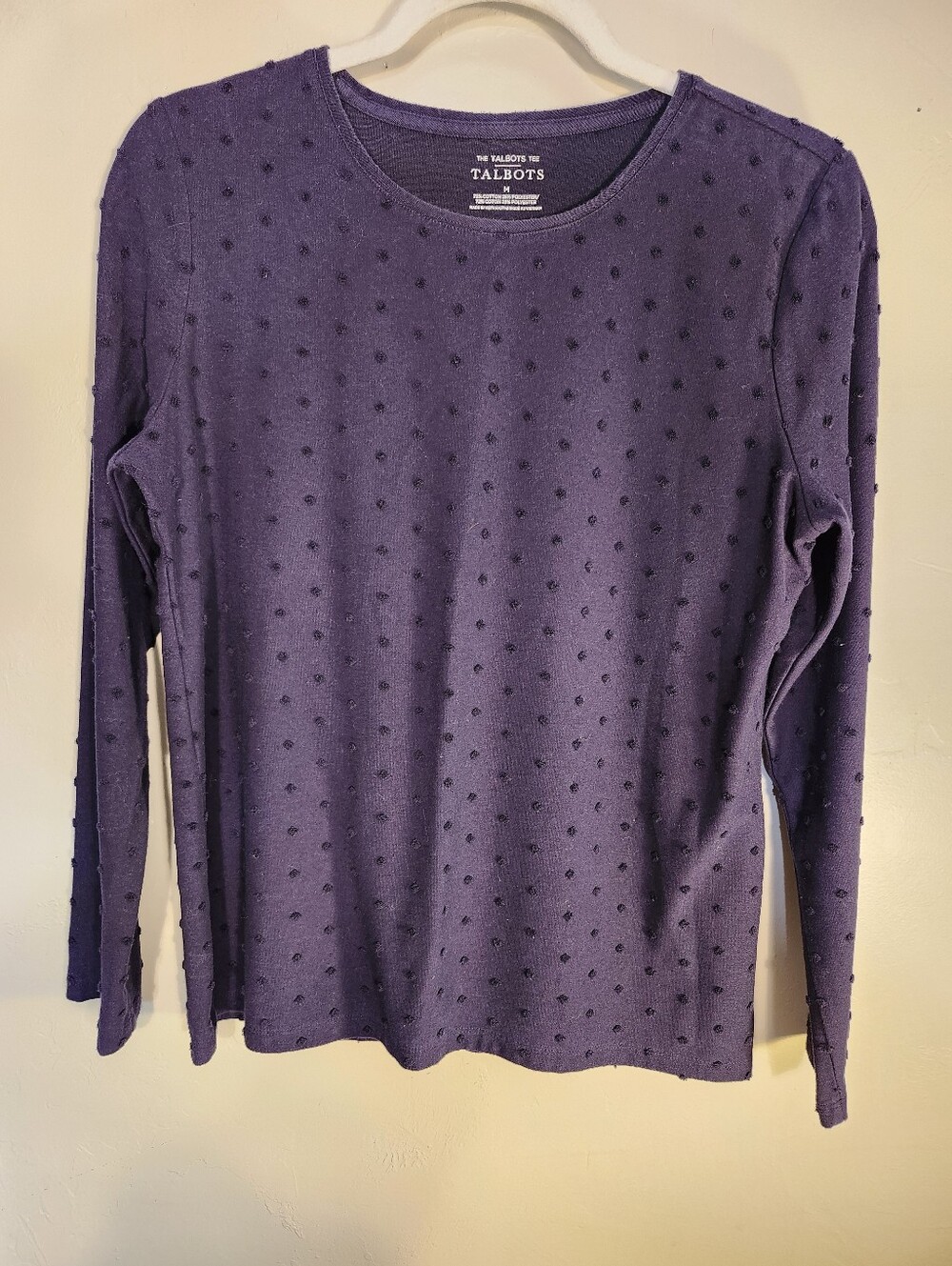 Talbots Purple Dot-Texture Long-Sleeve Crewneck Top